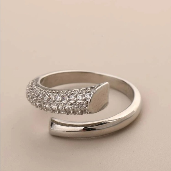 18K Gold Plated Zircon Adjustable Silver Ring New OS - Picture 4 of 5